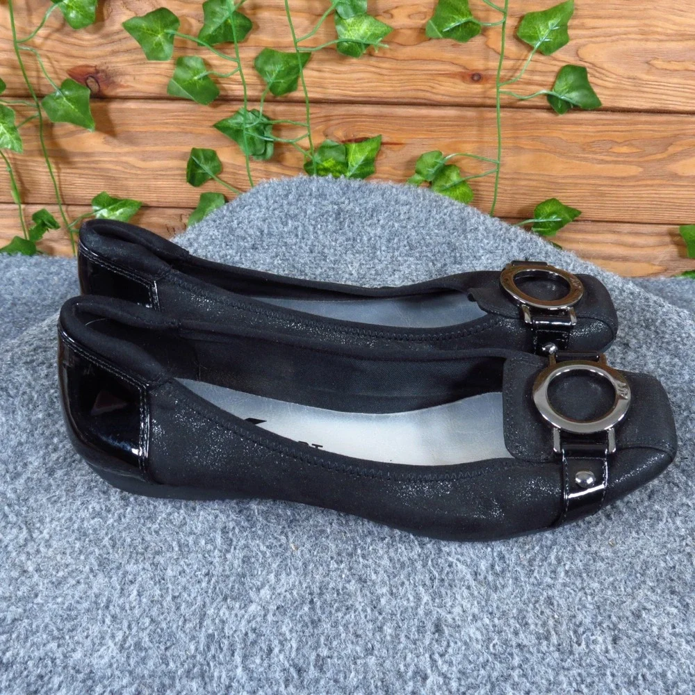 Anne Klein AK Sport Women Ballet Flat 8.5 Professional Work Wear Black Shimmer